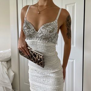 Sequin Lace Bustier Bodycon Dress